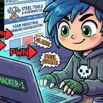 Young hacker wearing a beanie and hoodie typing on laptop hacking into Steel Tools software