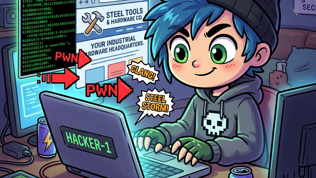 Young hacker wearing a beanie and hoodie typing on laptop hacking into Steel Tools software